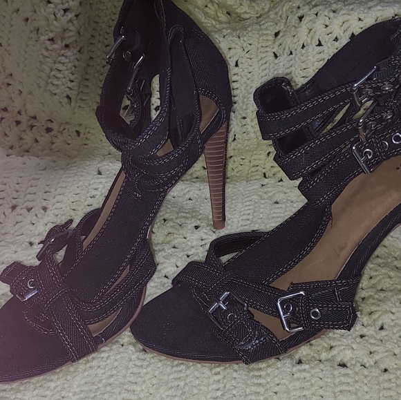Size 10 denim open toe heels like new condition - Picture 6 of 7